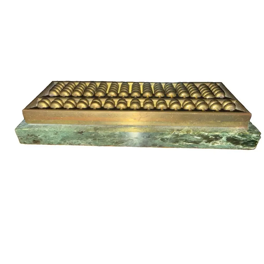 Vintage Mini Brass Abacus Green Marble Base Desk Paperweight 5.5”